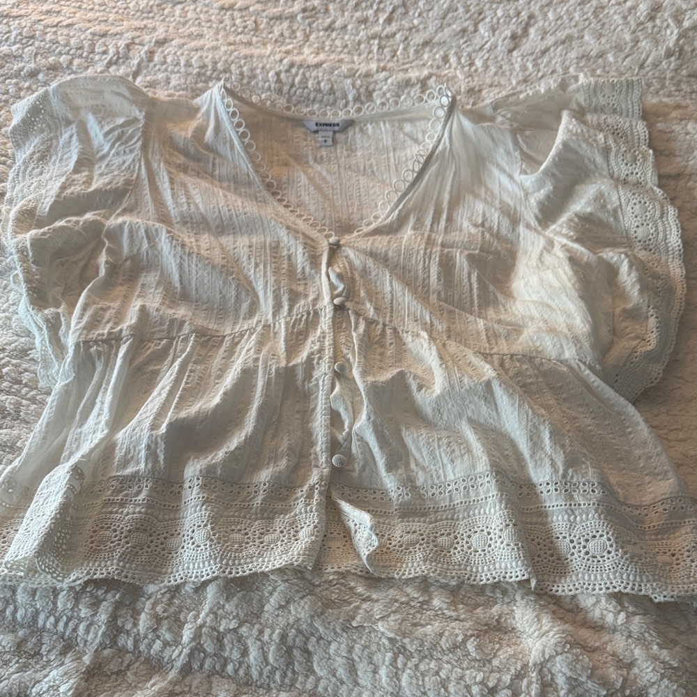 Express White Lace Button Down Blouse